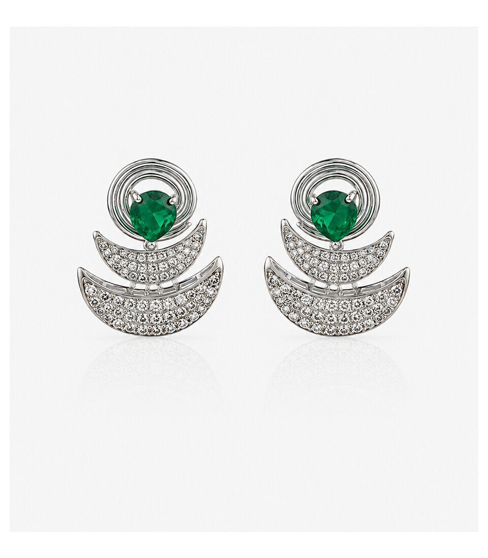Pair Of Earrings With Green Gemstones And Diamond-Like Elements