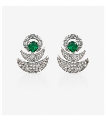 Pair Of Earrings With Green Gemstones And Diamond-Like Elements