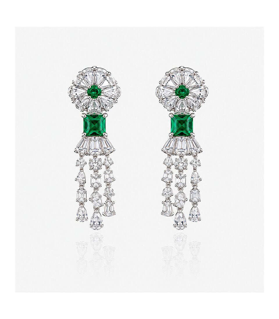 Elegant Diamond Earrings Featuring Radiant Green Gemstones