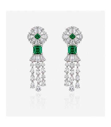 Elegant Diamond Earrings Featuring Radiant Green Gemstones