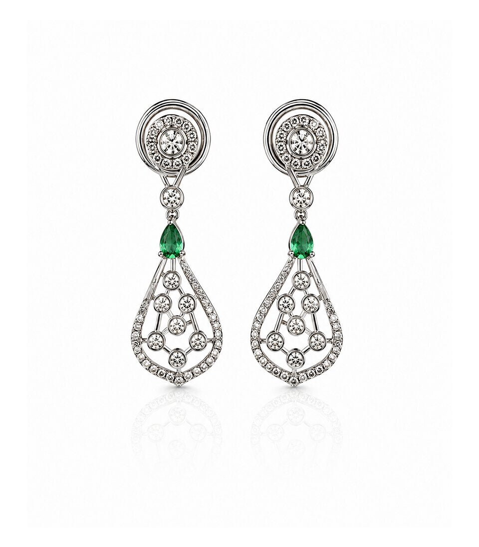 Refined Diamond Earrings Adorned with Lush Green Gemstones