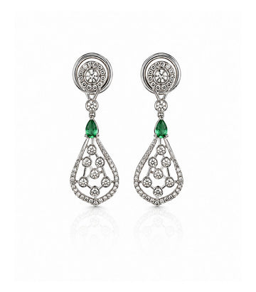 Refined Diamond Earrings Adorned with Lush Green Gemstones