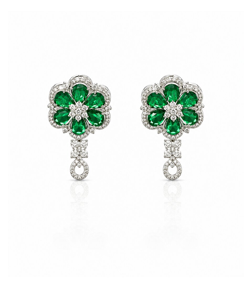 Dazzling Diamond Earrings Highlighting Captivating Green Gemstones