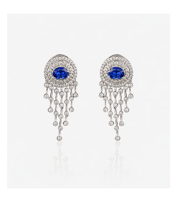 Stylish Silver Earrings Adorned with Brilliant Blue Gemstones