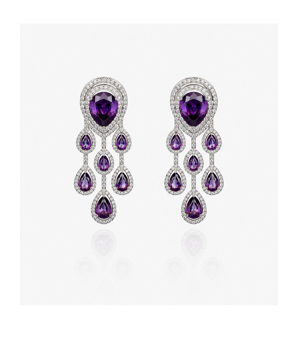 Pair Of Chandelier Earrings With Purple Gemstones