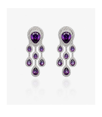 Pair Of Chandelier Earrings With Purple Gemstones