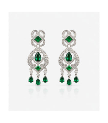 Pair Of Diamon Earrings With Green Gemstones