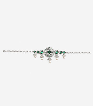 Gold Emerald Stone Floral Armlet