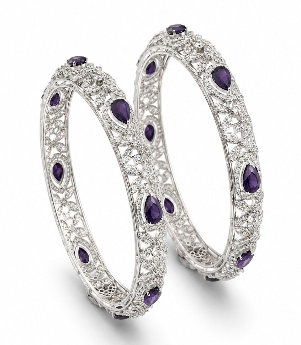 Elegant Diamond Bangles Featuring Pear-Cut Amethyst Stones