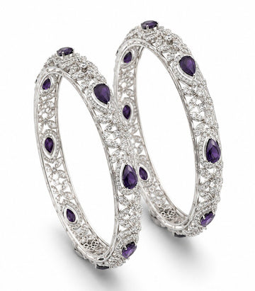 Elegant Diamond Bangles Featuring Pear-Cut Amethyst Stones