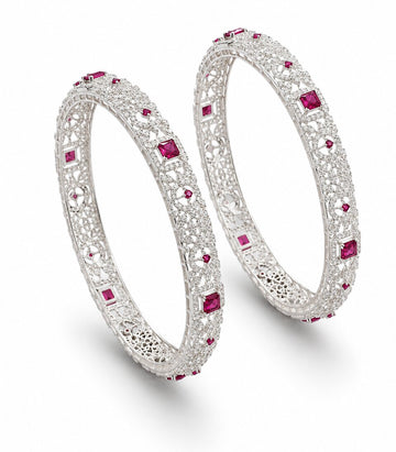 Ornate White-Gold Filigree Bangles