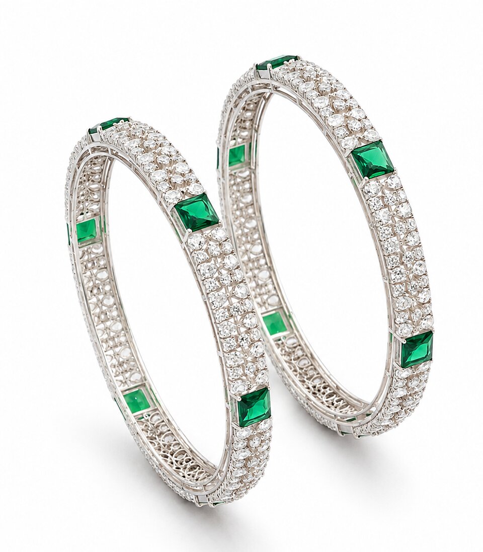 Pair Of Diamond with Green Gemstones