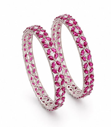 Striking Diamond Bangles Featuring Marquise-Cut Pink Rubies