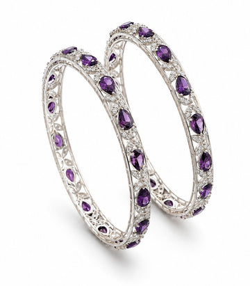 Pair Of Diamond Bangles With Purple Gemstones