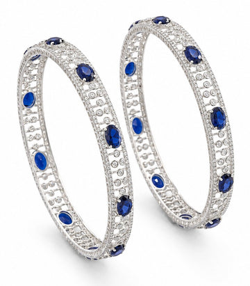 Sophisticated Diamond Filigree bangles Set With Oval-Cut Blue Sapphires