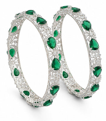 Luxurious Diamond Bangles Emerald-Green Stones And Floral
