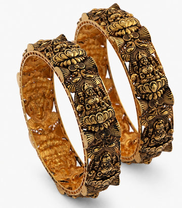 Pair Of Ornate Gold Bangles With Goddress