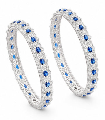Pair Of Diamond Bangles With Blue Stones