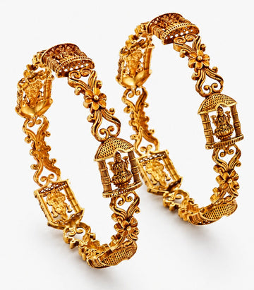 Temple Lakshmi Gold Bangle With Traditional Floral Design