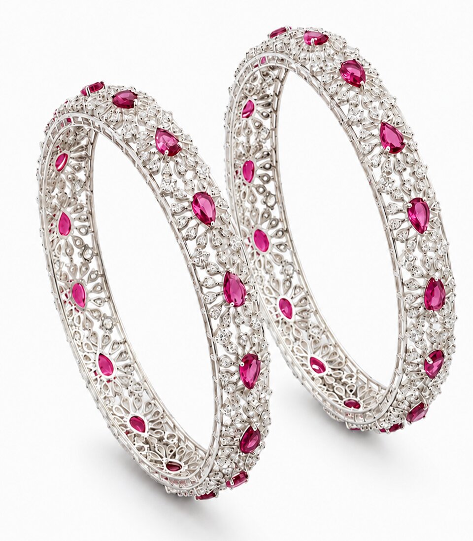 Exquisite Bangles Featuring Pear-Cut Rubies