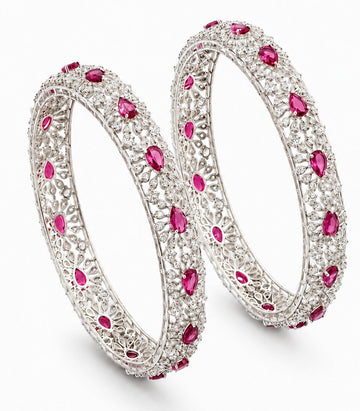Exquisite Bangles Featuring Pear-Cut Rubies