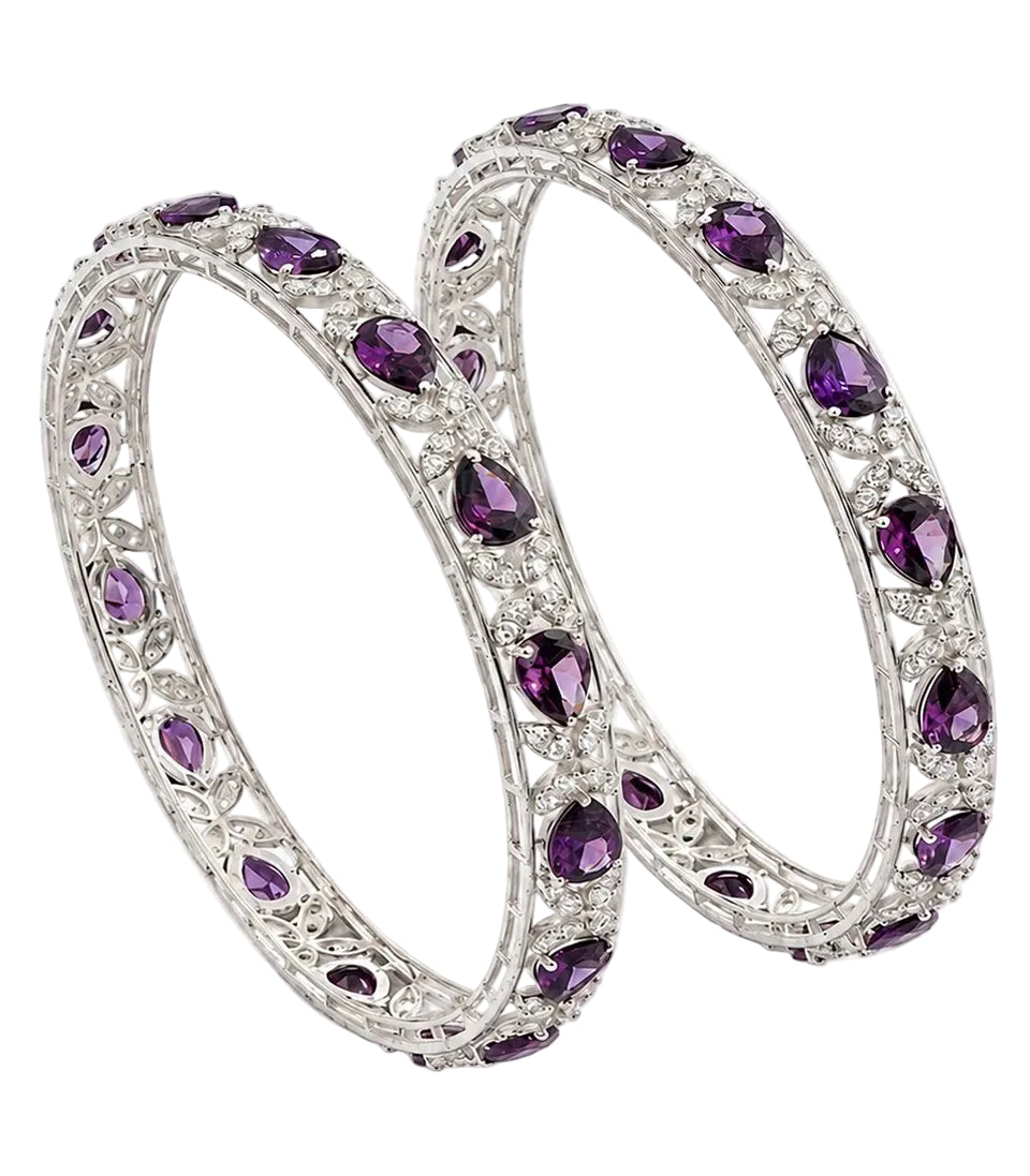 Elegant Diamond Filigree Bangles Featuring Pear-Cut Amethysts