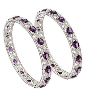 Elegant Diamond Filigree Bangles Featuring Pear-Cut Amethysts