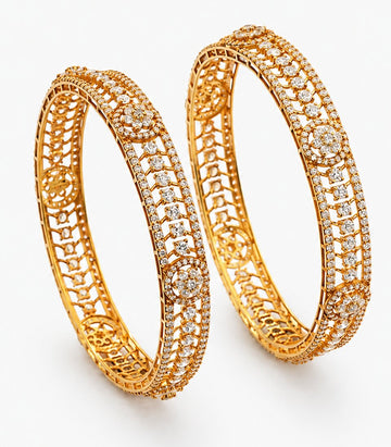 Elegant White Stone Gold Bangles
