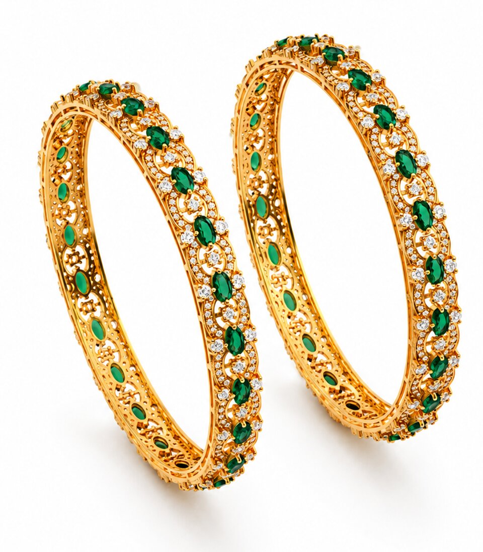 Gold Bangles With Green Stones