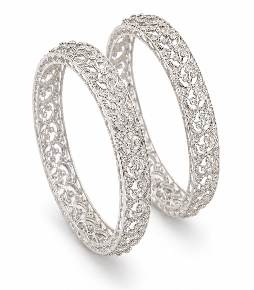 Graceful Diamond Filigree Bangles Featuring A Delicate