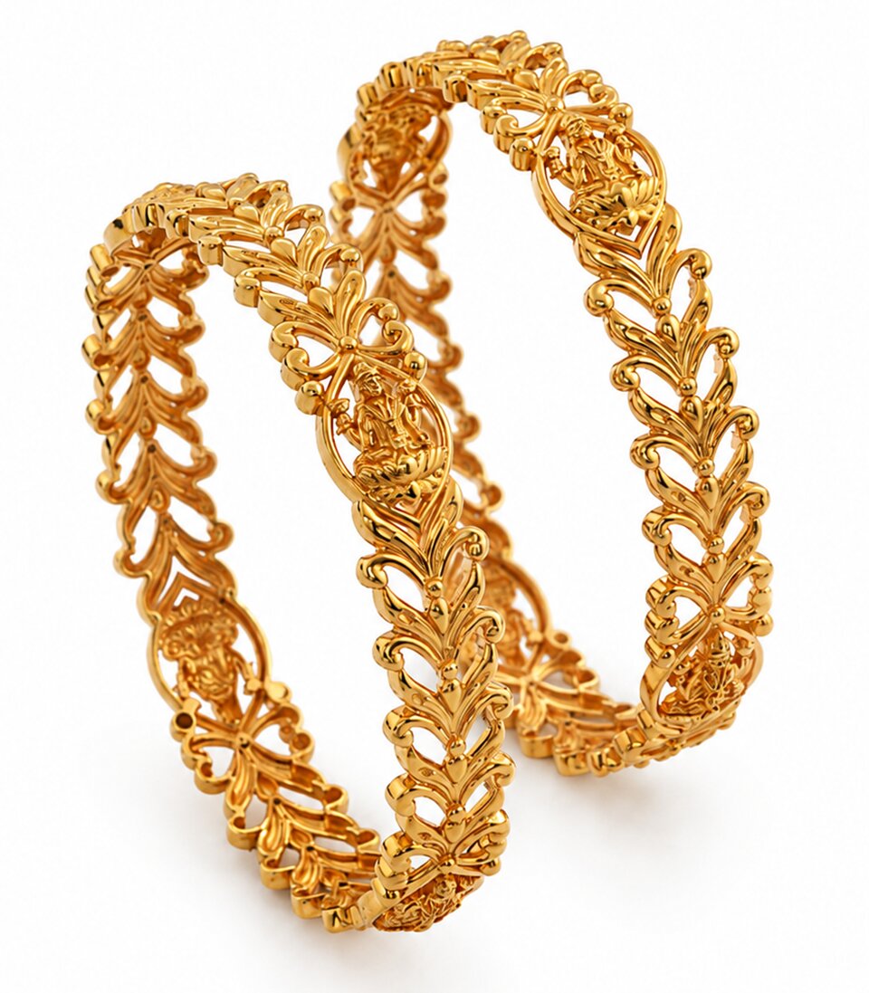 Bangles Featuring A Delicate, Openwork Leaf-And-Vine Pattern