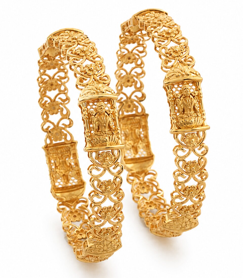 Gold Bangles Featuring Traditional Temple-Style Craftsmanship
