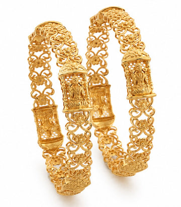 Gold Bangles Featuring Traditional Temple-Style Craftsmanship