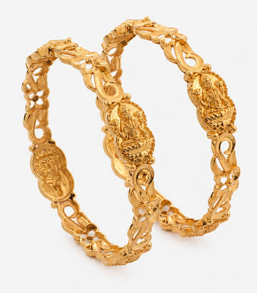 Two Gold Bangles With Lakshmi Intricate Designs