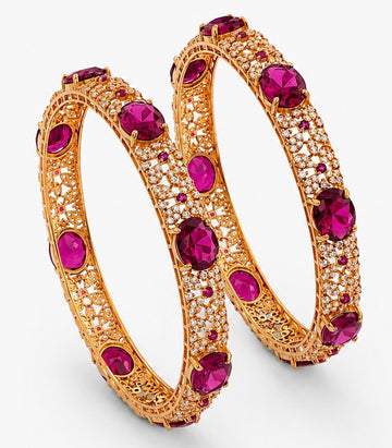 Gold Bangles With Pink Gemstones