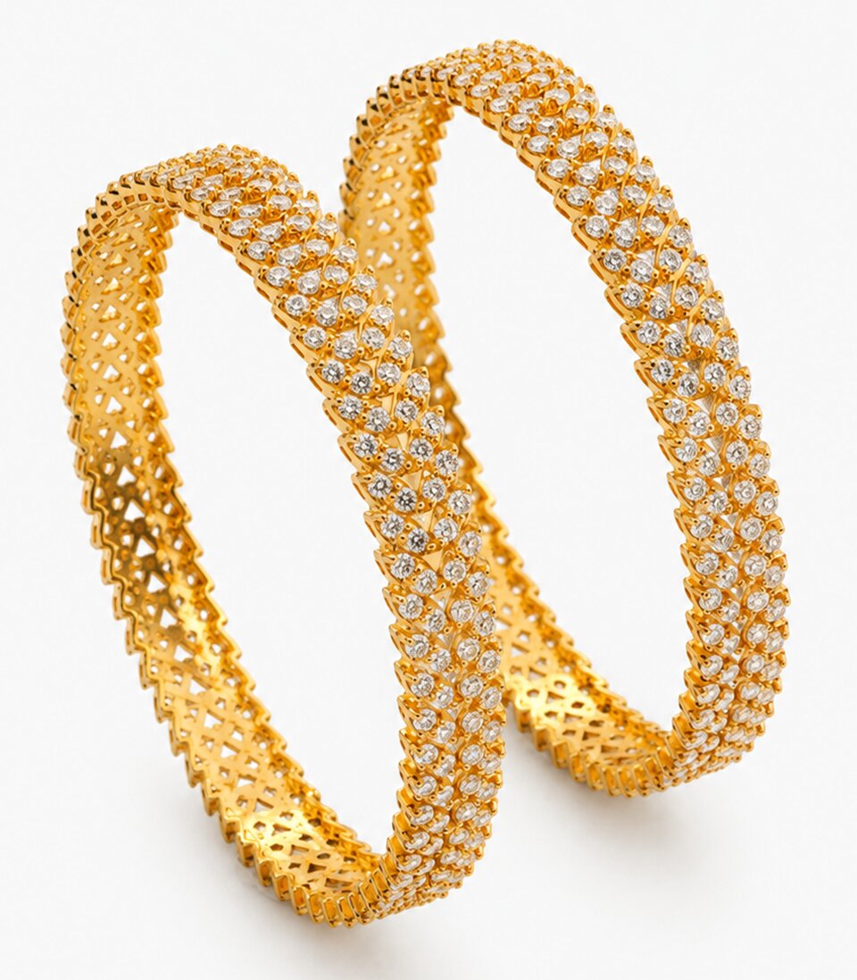 Gold Bangles With Diamond-Like Stones