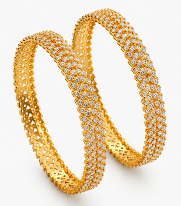 Gold Bangles With Diamond-Like Stones