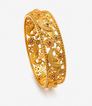 Gold Multicolor Stone Designer Filigree Bangle