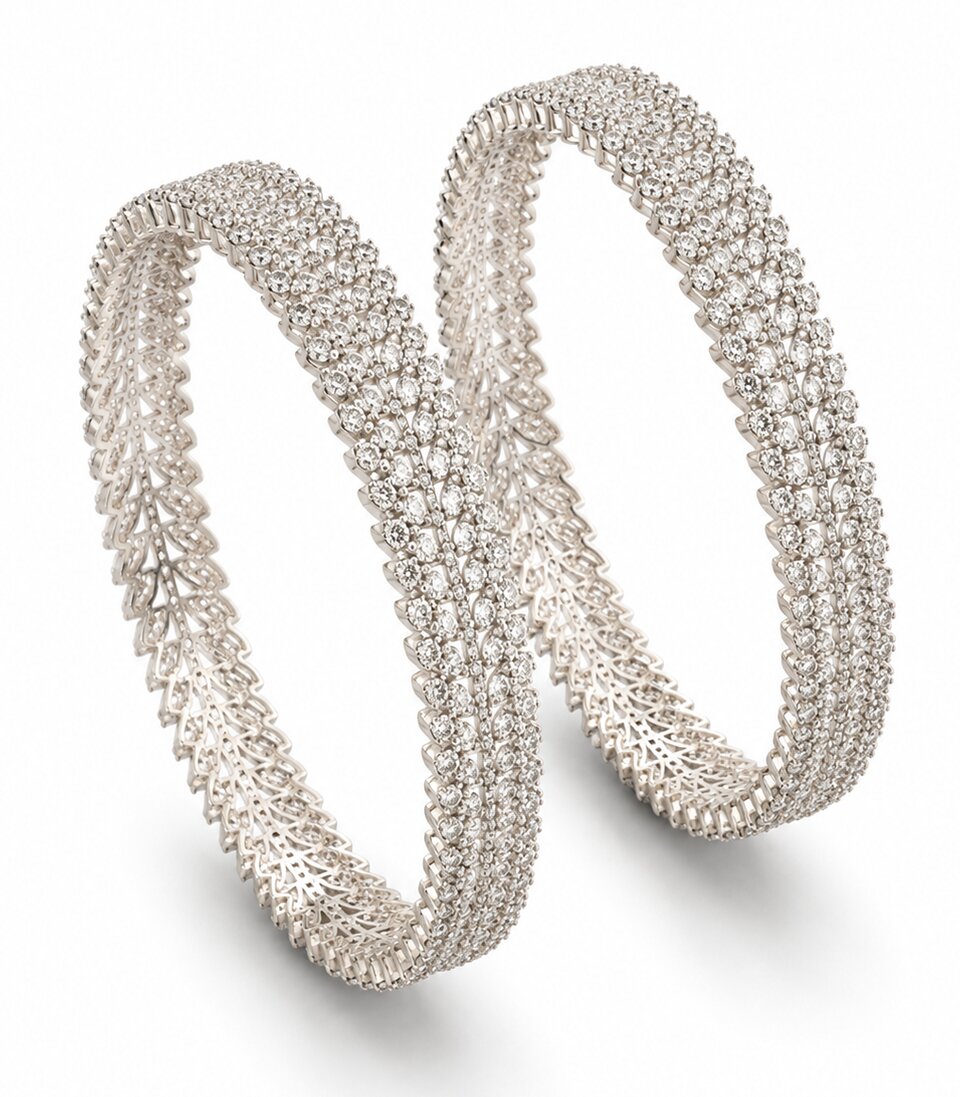 Radiant Diamond Bangles Featuring Three Parallel Rows