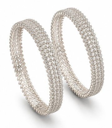Radiant Diamond Bangles Featuring Three Parallel Rows