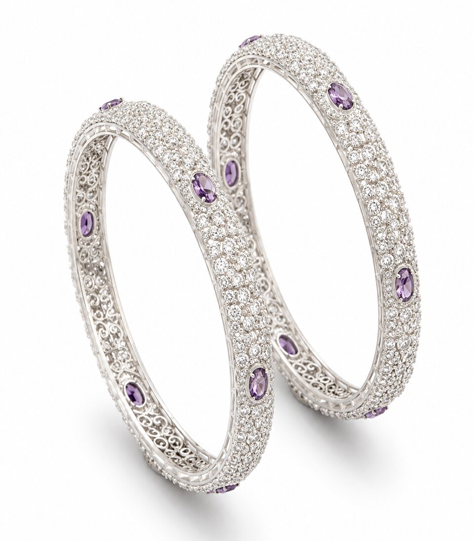 Ornate Diamond Filigree Bangles Accented