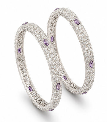 Ornate Diamond Filigree Bangles Accented