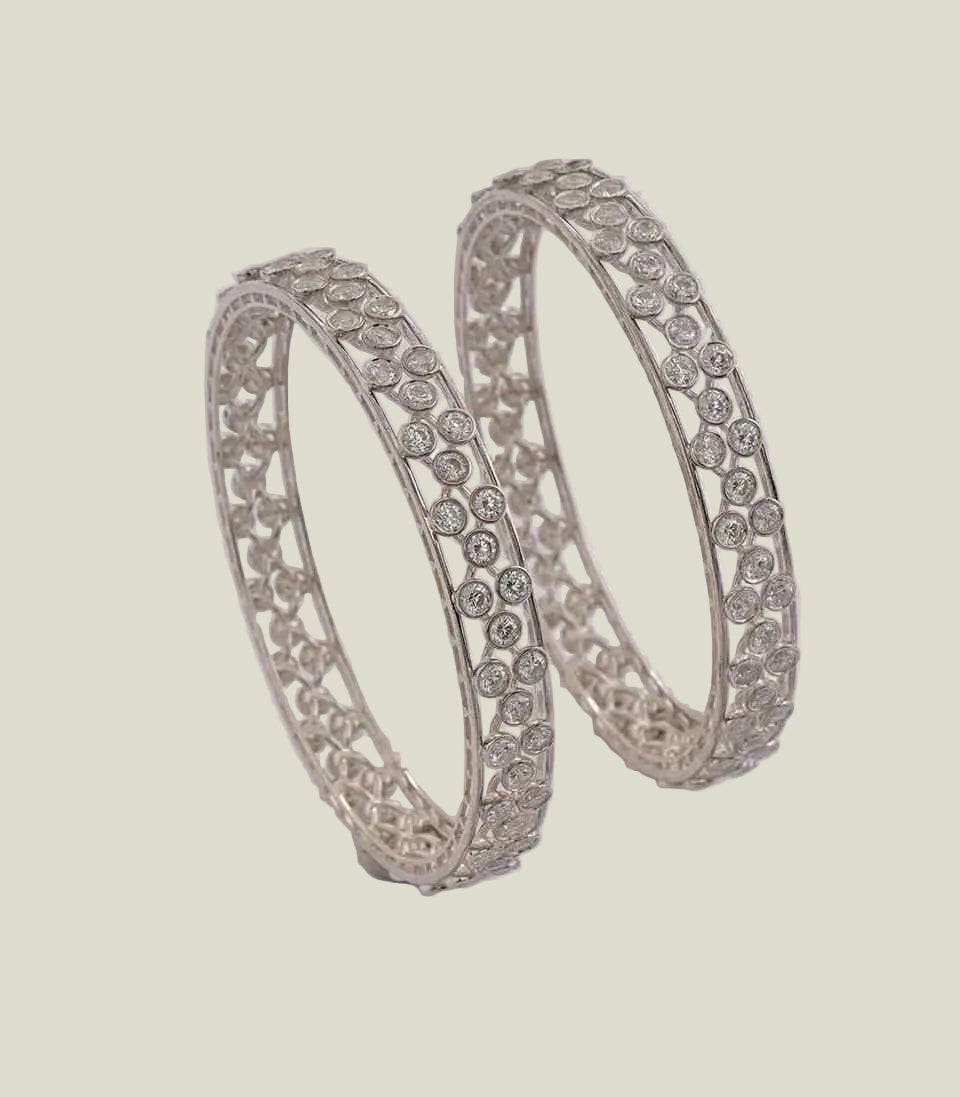 Pair of luxuries bangles with diamond-like stones 