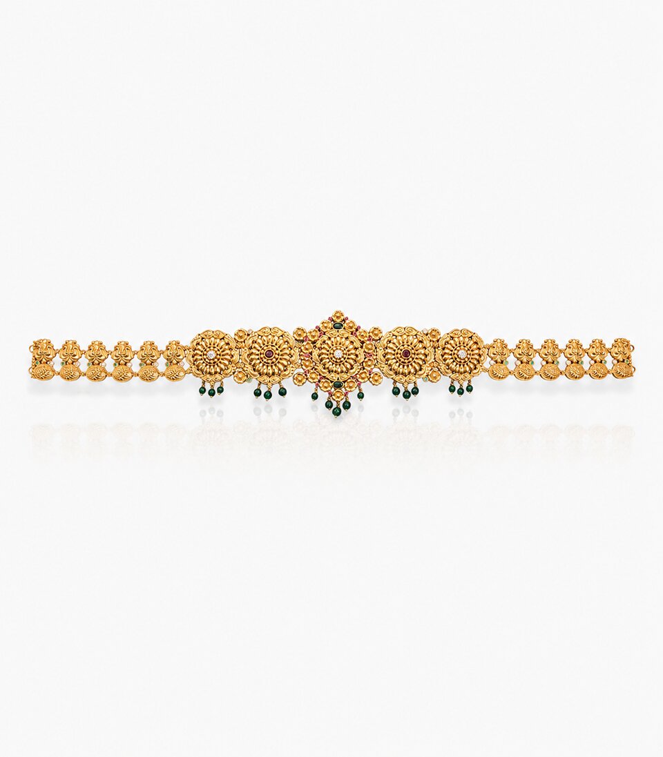 Gold-Finish Vaddanam Featuring Floral Medallion Clusters