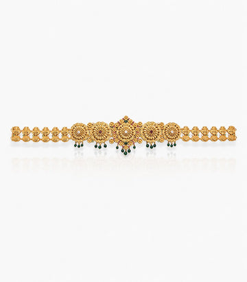 Gold-Finish Vaddanam Featuring Floral Medallion Clusters
