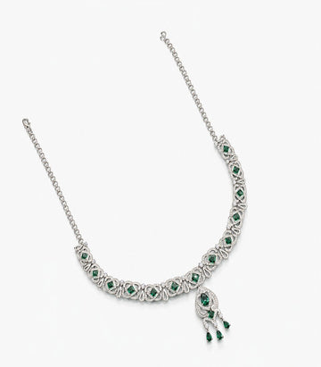 Diamond Necklace With Green Gemstones