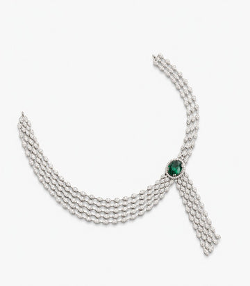 Diamond Trendy Design Necklace With A Green Gemstone