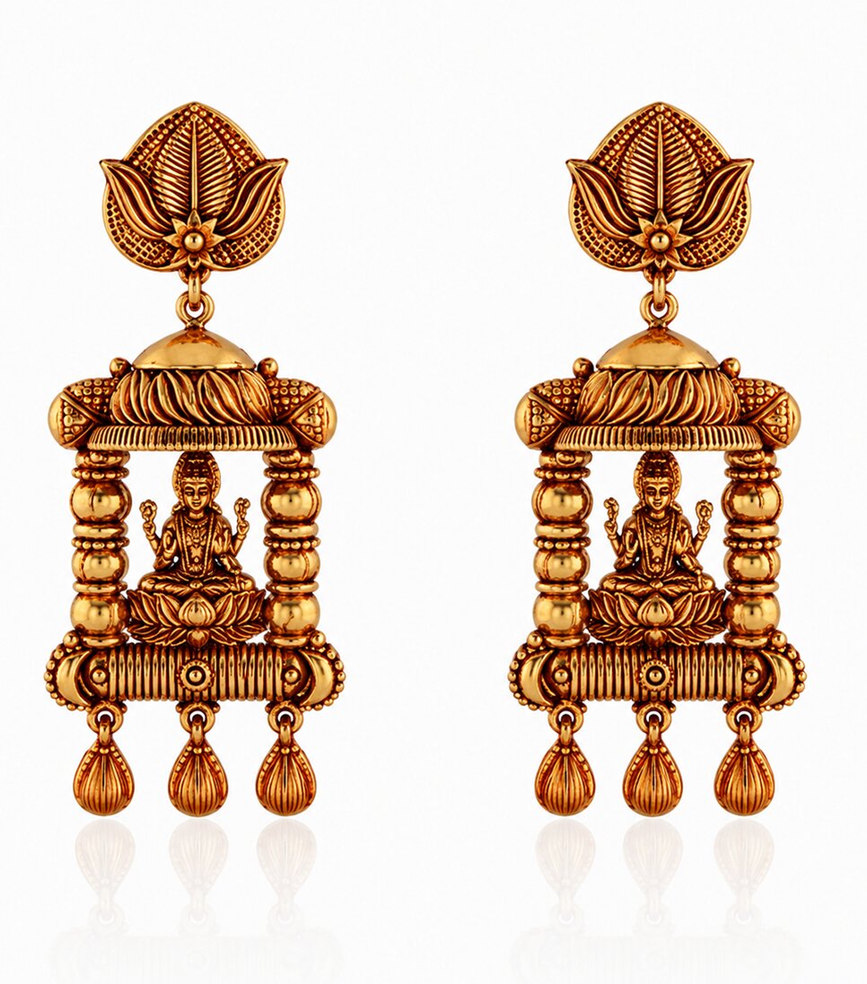 Pair Of Gold Earrings With Temple Style