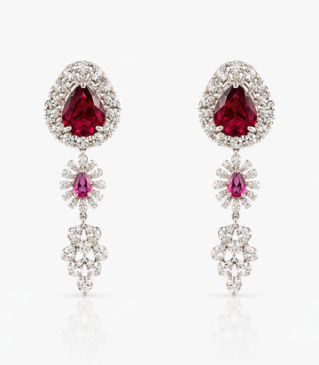 Striking Diamond Earrings Accented with Vibrant Red Gemstones