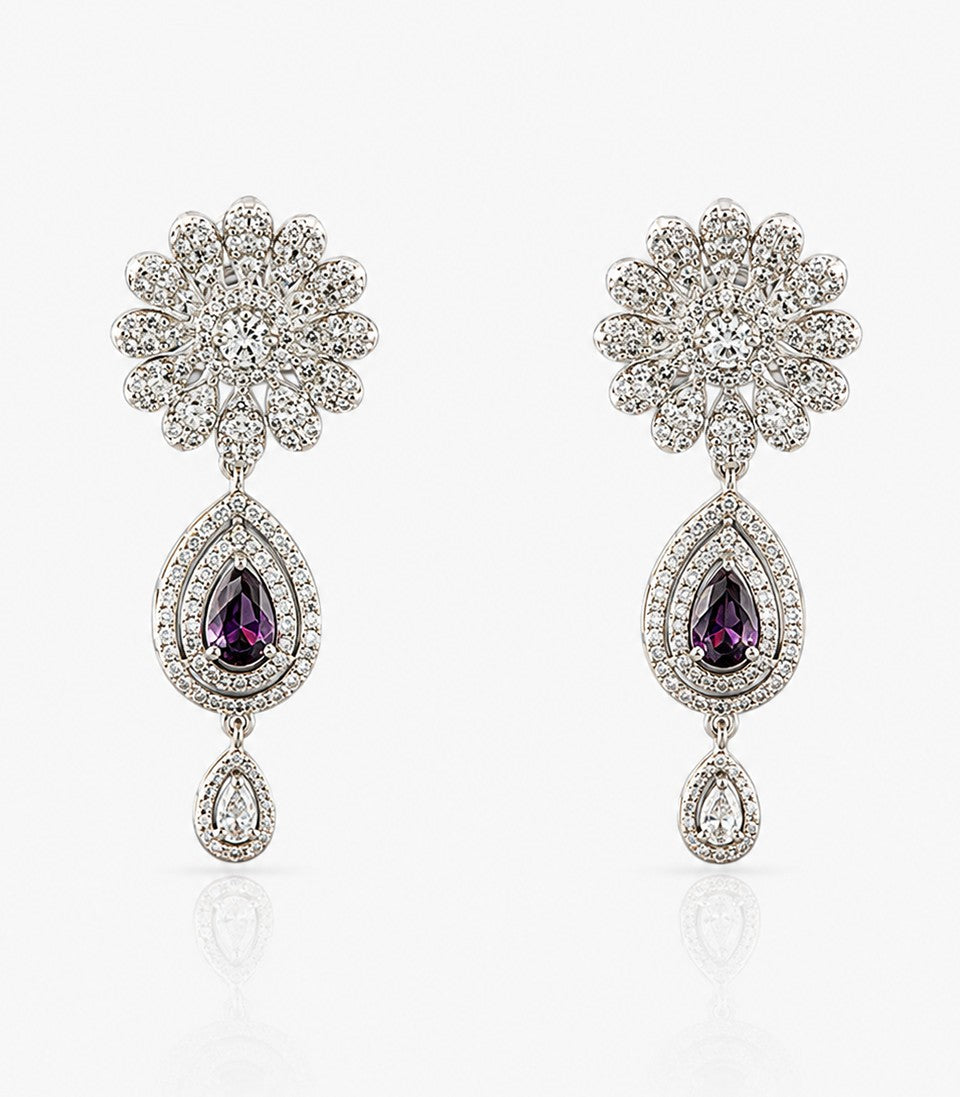 Opulent Diamond Earrings Featuring Deep Purple Gemstones